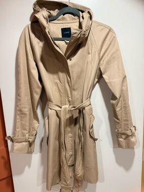 J. Crew Tan  Hooded Trench Coat with Belt perfect condition